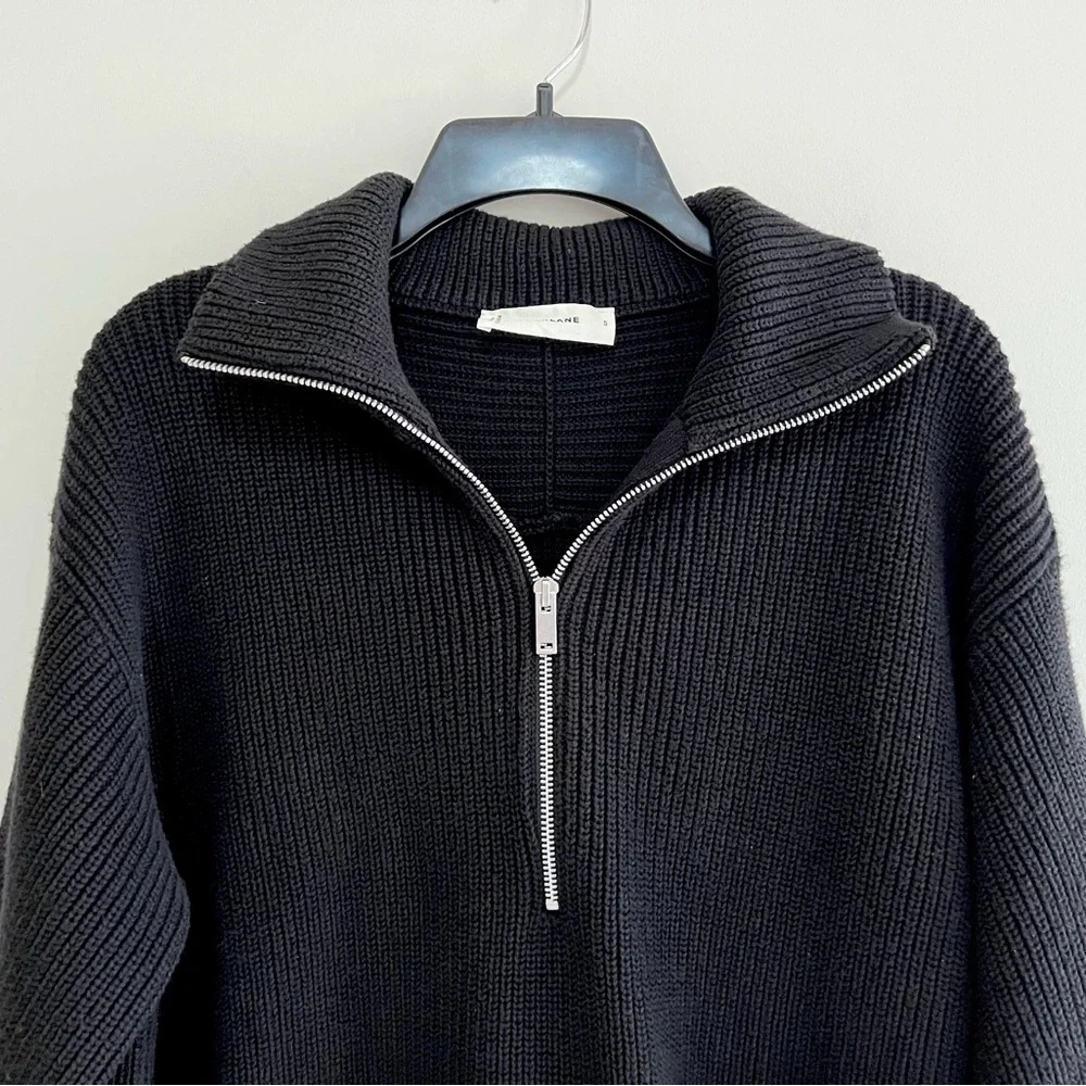 Everlane Half-Zip in Everyday Organic Cotton Knit Sweater in Black, size S